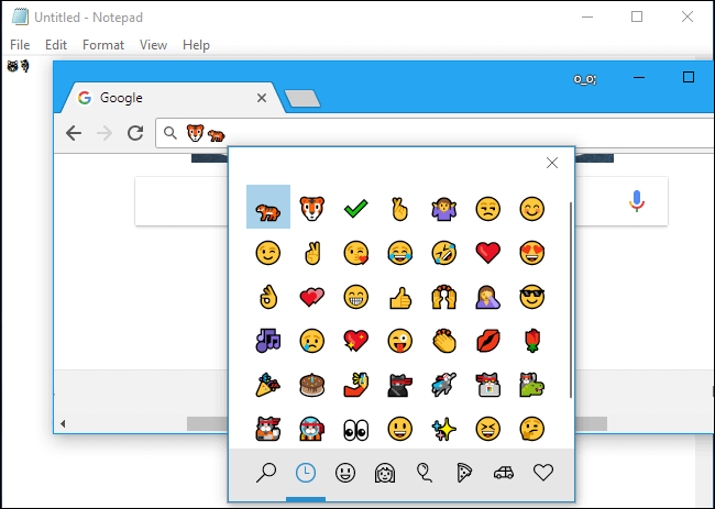 Как использовать панель emoji в windows 10?